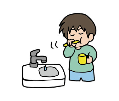 Children brushing their teeth, prevention of tooth decay Children brushing their teeth, prevention of tooth decay