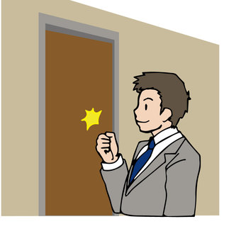 Businessman knocking on the door, visiting sales Businessman knocking on the door, visiting sales