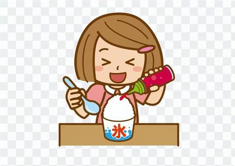 Girl with syrup on shaved ice Girl with syrup on shaved ice