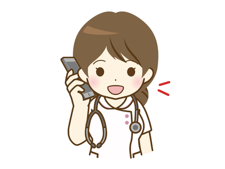 Young female nurse talking on the phone Young female nurse talking on the phone