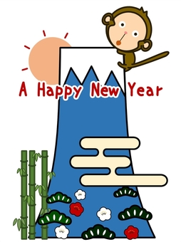 New Year's card material-Mt. Fuji and monkeys New Year's card material-Mt. Fuji and monkeys
