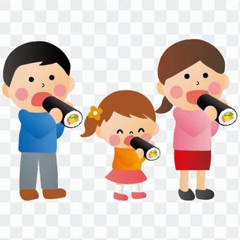 Families eating Ehomaki Families eating Ehomaki