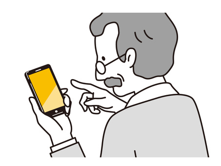 Senior man touching a smartphone Senior man touching a smartphone