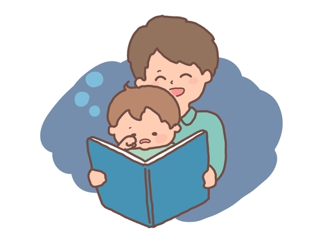 Story-telling of picture books Father and son sleeping Story-telling of picture books Father and son sleeping