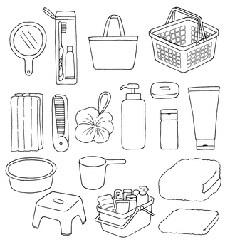 Illustration of bath set (line drawing) Illustration of bath set (line drawing)