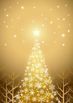 冬の森と星空のクリスマス背景金タテ 冬の森と星空のクリスマス背景金タテ