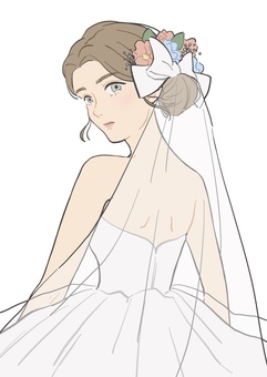 A woman wearing a wedding dress and turning around A woman wearing a wedding dress and turning around