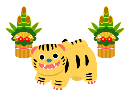 Cute tiger papier mache and kadomatsu Cute tiger papier mache and kadomatsu