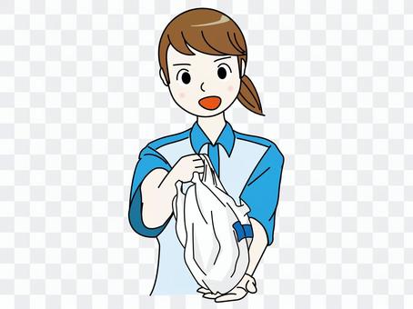 A convenience store clerk (blue) A convenience store clerk (blue)