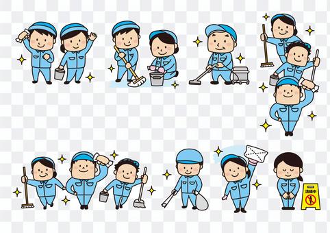 Cleaner male and female illustration set Cleaner male and female illustration set