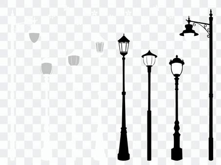 Hand-painted retro streetlight set silhouette Hand-painted retro streetlight set silhouette