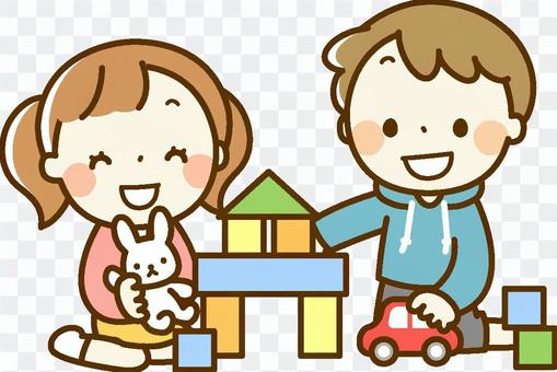 Boys and girls playing indoors together Boys and girls playing indoors together