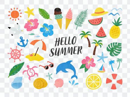 Summer hand-painted cut illustration set Summer hand-painted cut illustration set