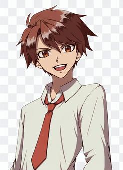 Anime-style cheerful Y-shirt brown-haired boy Anime-style cheerful Y-shirt brown-haired boy