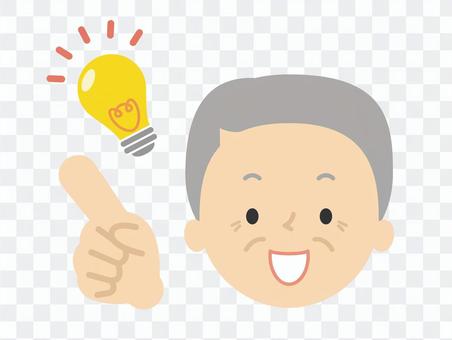 アイデア 指差し 電球 おじいちゃん アイデア 指差し 電球 おじいちゃん