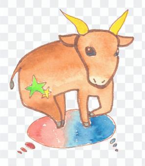 Taurus painted in watercolor Taurus painted in watercolor