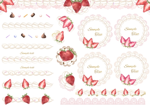 Strawberry and whip frame line illustration set Strawberry and whip frame line illustration set
