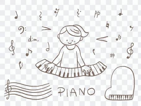 Hand-painted piano and musical notes brown Hand-painted piano and musical notes brown