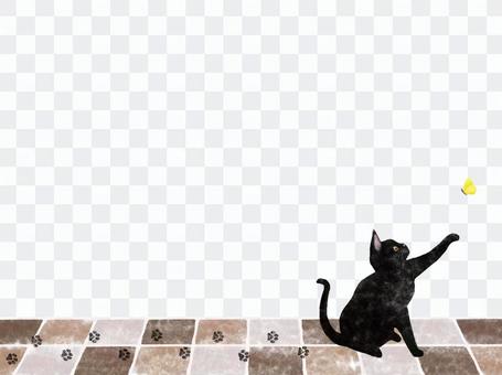 Black cat frame playing with a butterfly Black cat frame playing with a butterfly