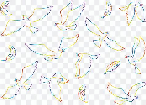 レインボーカラーの線画 羽ばたく鳥 レインボーカラーの線画 羽ばたく鳥