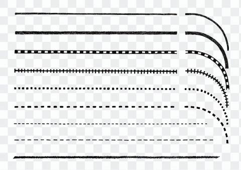 地図手描きラインと点線セットの白黒素材 地図手描きラインと点線セットの白黒素材