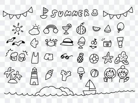 Summer hand-painted line art illustration set Summer hand-painted line art illustration set