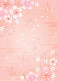 Japanese-style background vertical with cherry blossoms, clouds, snow rings, and pink Japanese-style background vertical with cherry blossoms, clouds, snow rings, and pink