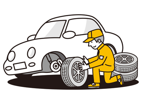 Men changing tires Men changing tires