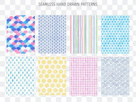 Cute hand drawn pattern background set Cute hand drawn pattern background set