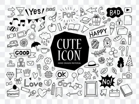 Cute icons and characters of handwritten style line drawing Cute icons and characters of handwritten style line drawing