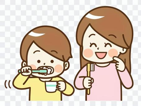 Children and adults brushing their teeth Children and adults brushing their teeth