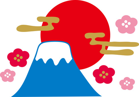 Mt. Fuji plum New Year's card material New Year Mt. Fuji plum New Year's card material New Year