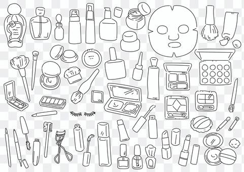 Hand-drawn line art illustration of makeup item set Hand-drawn line art illustration of makeup item set