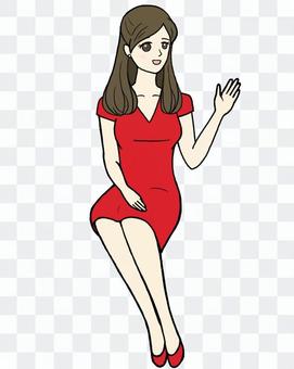 Woman sitting and calling · red Woman sitting and calling · red