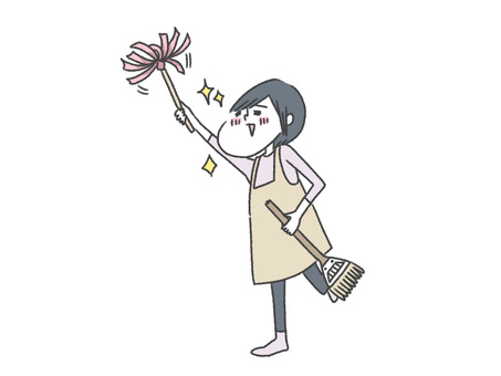 Mother doing her best to clean / housekeeping / housewife Mother doing her best to clean / housekeeping / housewife