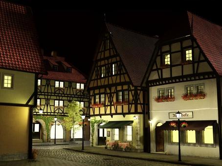 Scenery of the medieval building style city of the night Scenery of the medieval building style city of the night