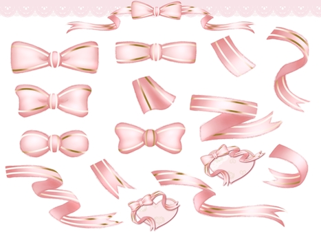 Ribbon illustration material and frame set pink Ribbon illustration material and frame set pink