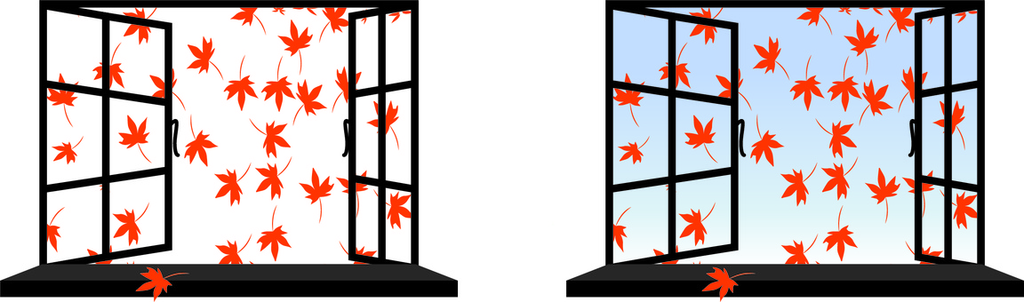 Window bay window open autumn leaves autumn leaves outside the room Window bay window open autumn leaves autumn leaves outside the room