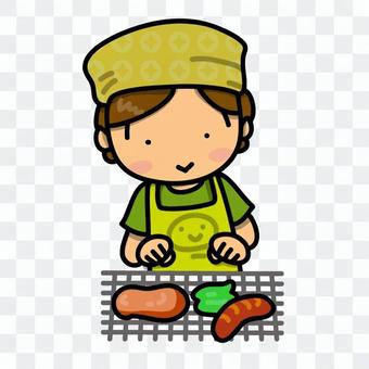 Girl making meat at BBQ Girl making meat at BBQ