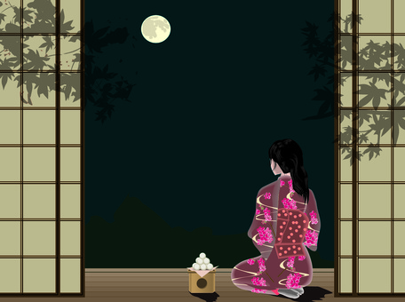 Tsukimi Full Moon Engawa Night Women's Kimono Tsukimi Full Moon Engawa Night Women's Kimono
