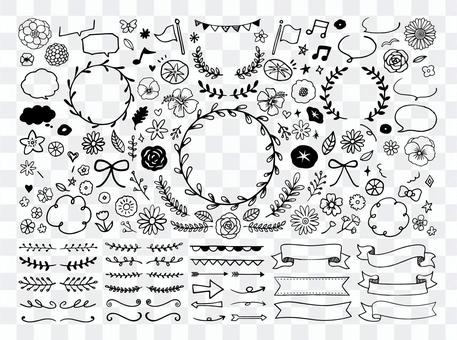 Flower and plant frames and decorations and line drawing illustrations Flower and plant frames and decorations and line drawing illustrations