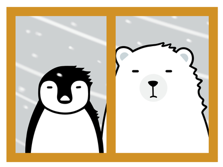 Penguins and polar bears outside the window Penguins and polar bears outside the window