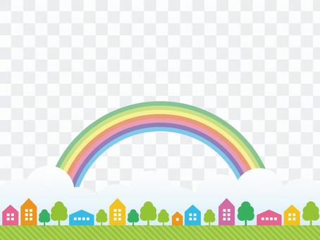 Cityscape and rainbow background material Cityscape and rainbow background material