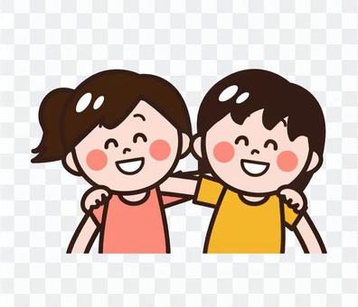 Children (friends) shoulder children (girls) Children (friends) shoulder children (girls)