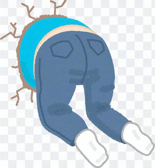 Person who is hooked on the wall Person who is hooked on the wall