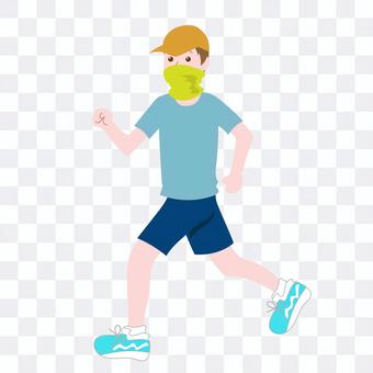 マスクをしてジョギングする男性-2 マスクをしてジョギングする男性-2