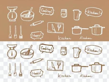 Kitchen equipment Line drawing - Sepia Kitchen equipment Line drawing - Sepia