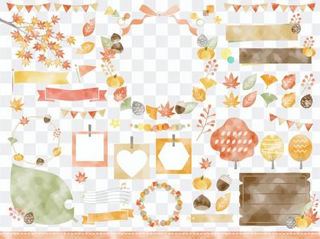 Autumn leaves and natural watercolor frame set Autumn leaves and natural watercolor frame set