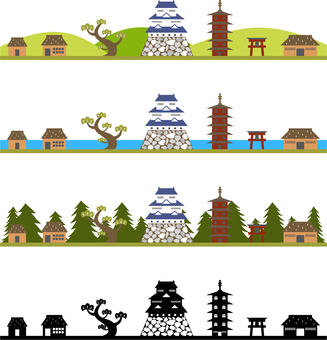 Castle town landscape set Castle town landscape set