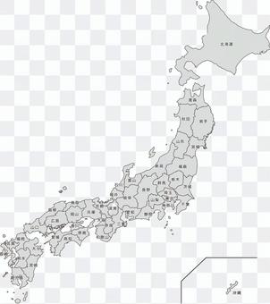 Japan map Prefecture with name monochrome Japan map Prefecture with name monochrome